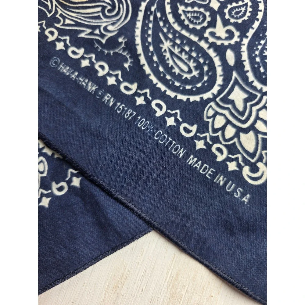 Hav-A-Hank Navy Blue Paisley Rhinestone Bandana Made in USA Cotton Western Boho